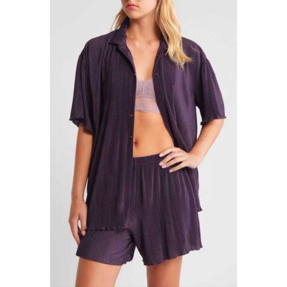 OPEN EDIT Plissé Short Pajamas In Purple Night Size Large